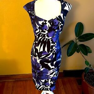 Connected Sweetheart Neckline Floral Print Sheath Dress sz 14